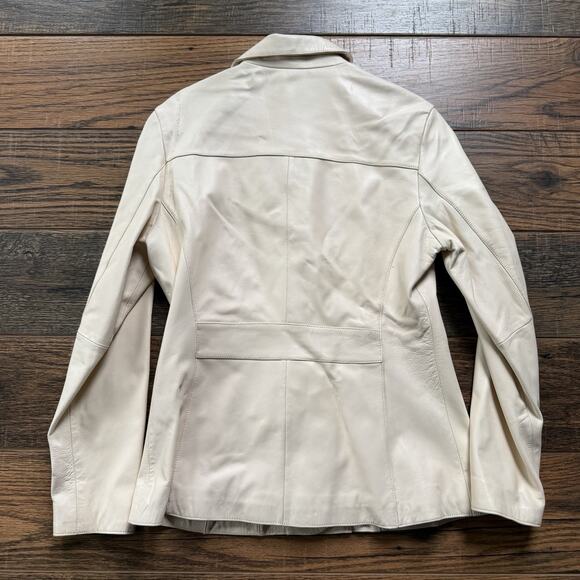Vintage Wilsons Leather Jacket Genuine Cream Blazer Style Button Front Sz M - Picture 2 of 11